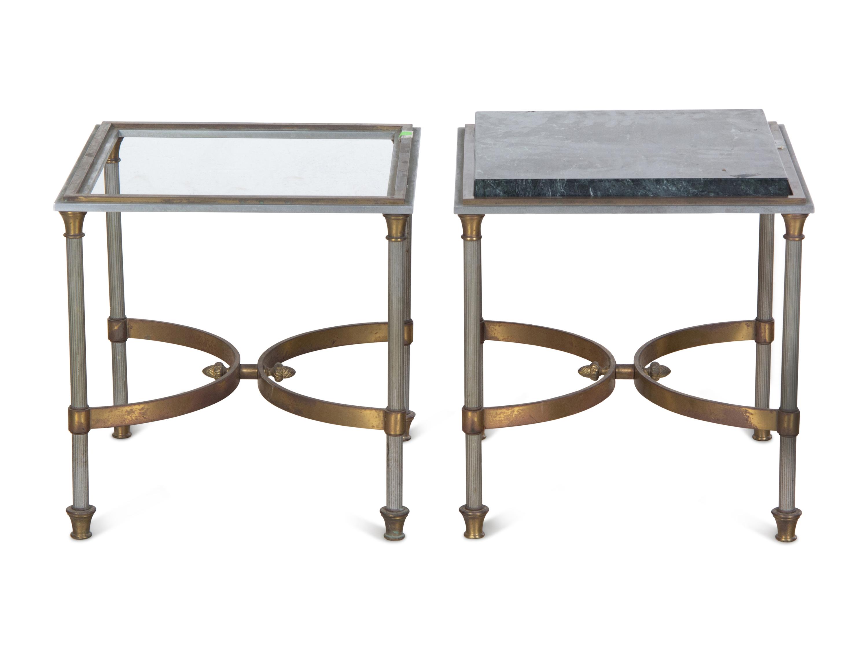 A Pair of Cast Metal and Brass Side Tables