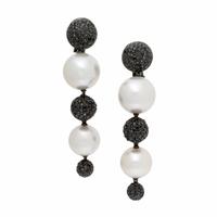 Black Diamond, Cultured Pearl, and Blackened Gold Earrings