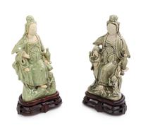 Two Celadon and Biscuit Figures of Guanyin Height 10 inches. — 19TH/EARLY 20TH CENTURY