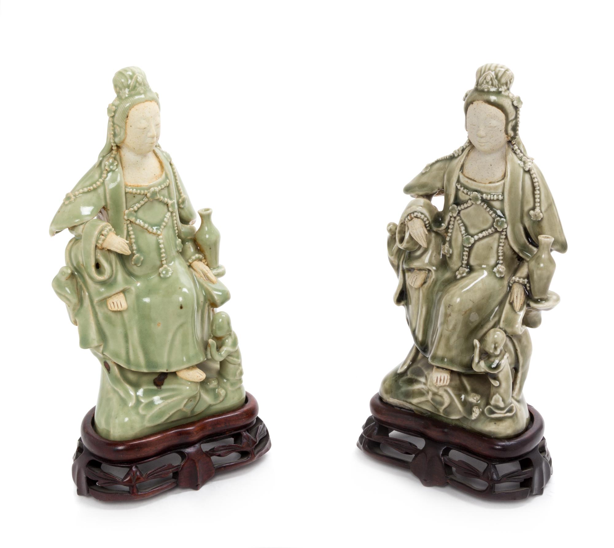 Two Celadon and Biscuit Figures of Guanyin Height 10 inches. — 19TH/EARLY 20TH CENTURY