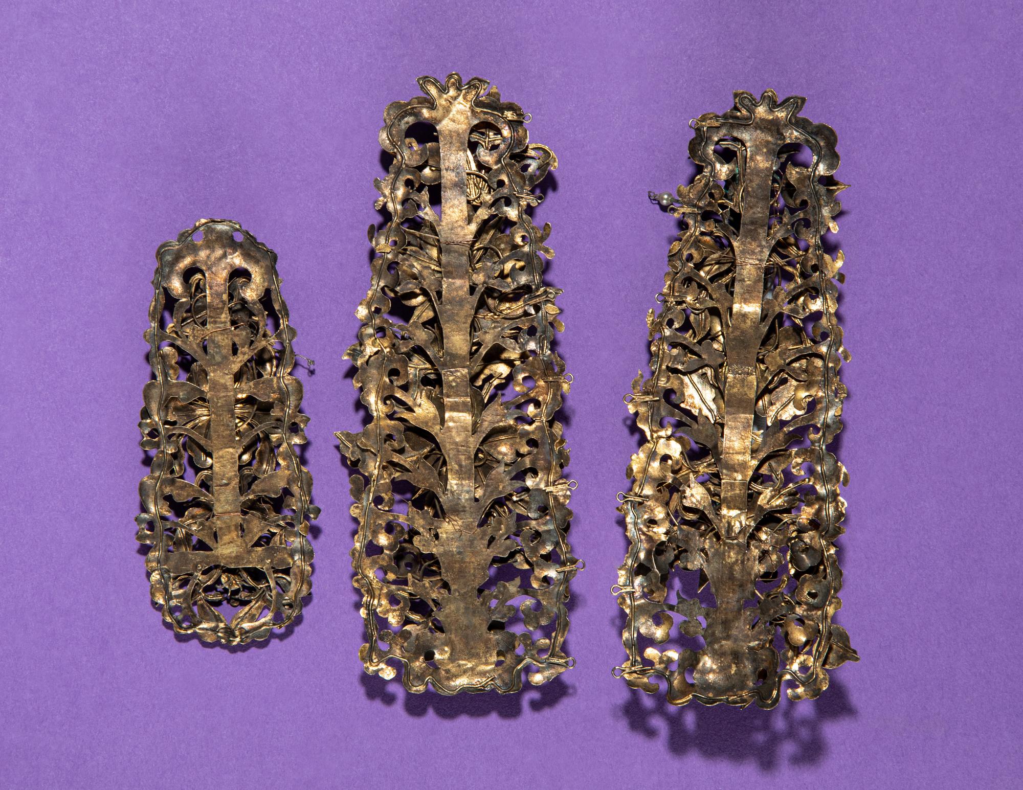 Three Gilt Silver Hair Jewelry Pieces