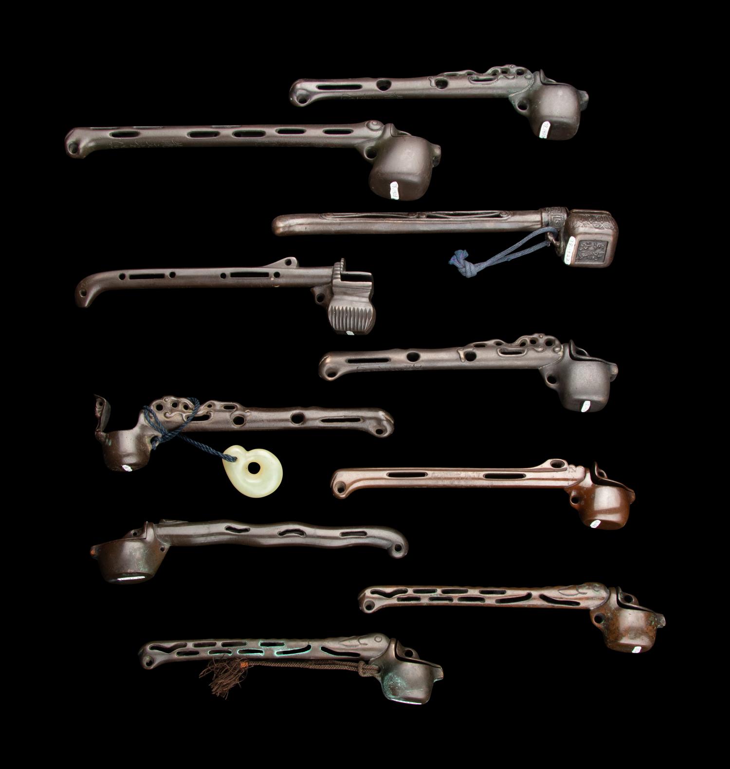 10 Japanese Reticulated Bronze Portable Writing Sets, Yatate