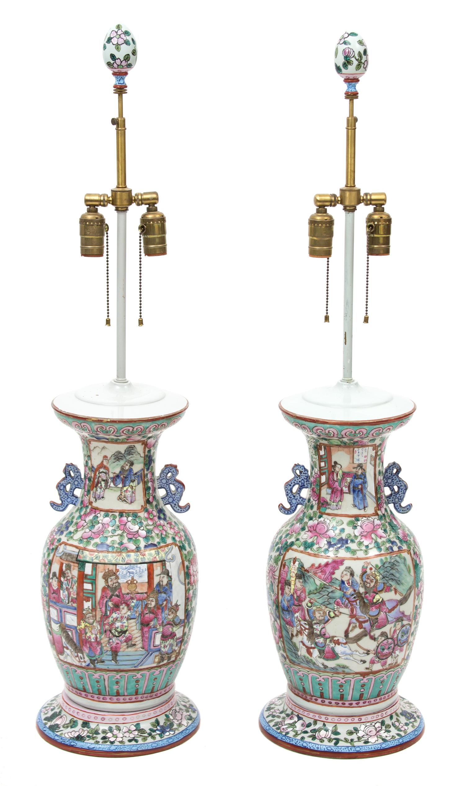 A Pair of Chinese Export Famille Rose Vases Height 39 inches. — 20TH CENTURY