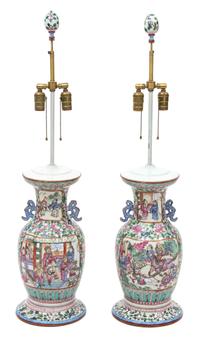 A Pair of Chinese Export Famille Rose Vases Height 39 inches. — 20TH CENTURY