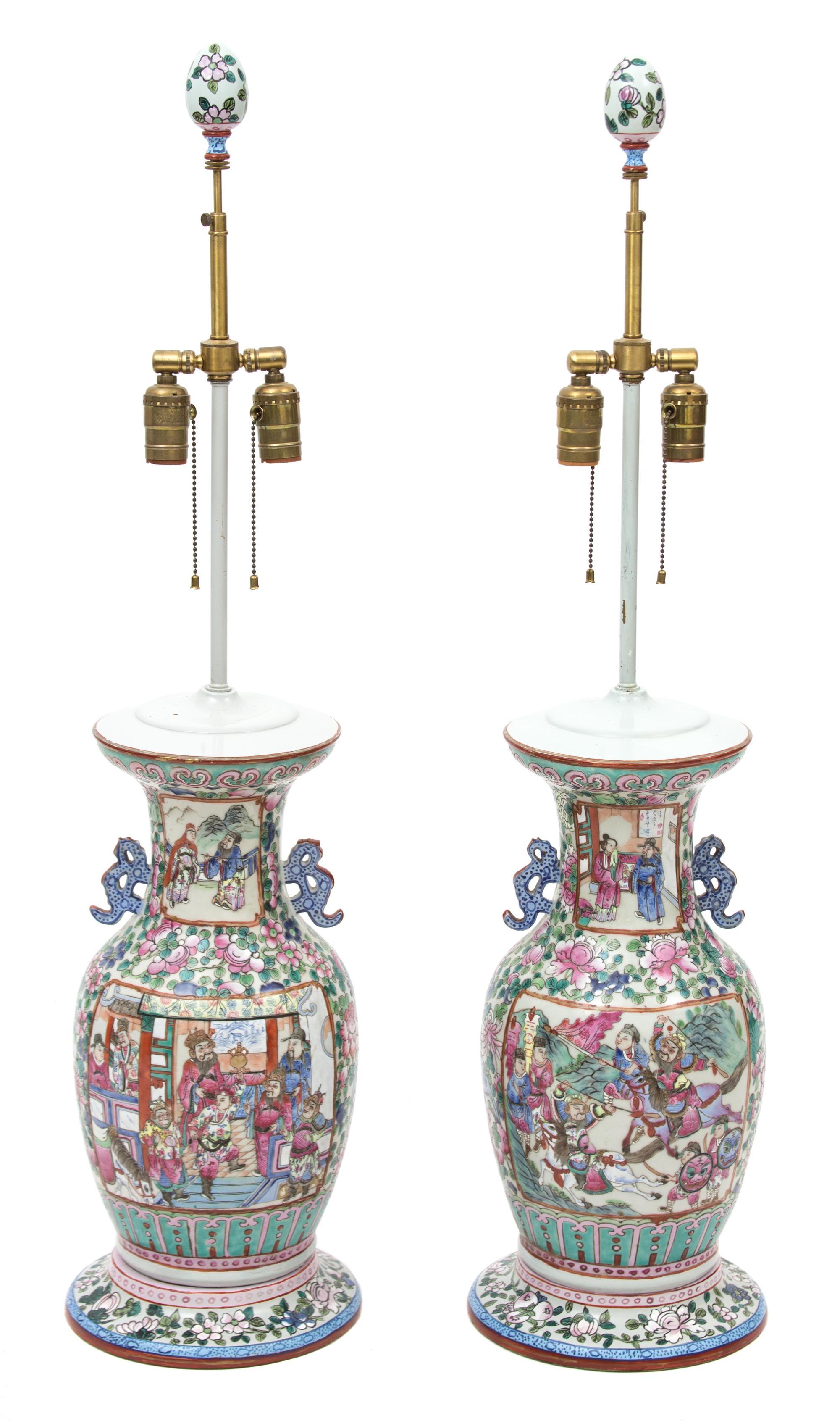 A Pair of Chinese Export Famille Rose Vases Height 39 inches. — 20TH CENTURY