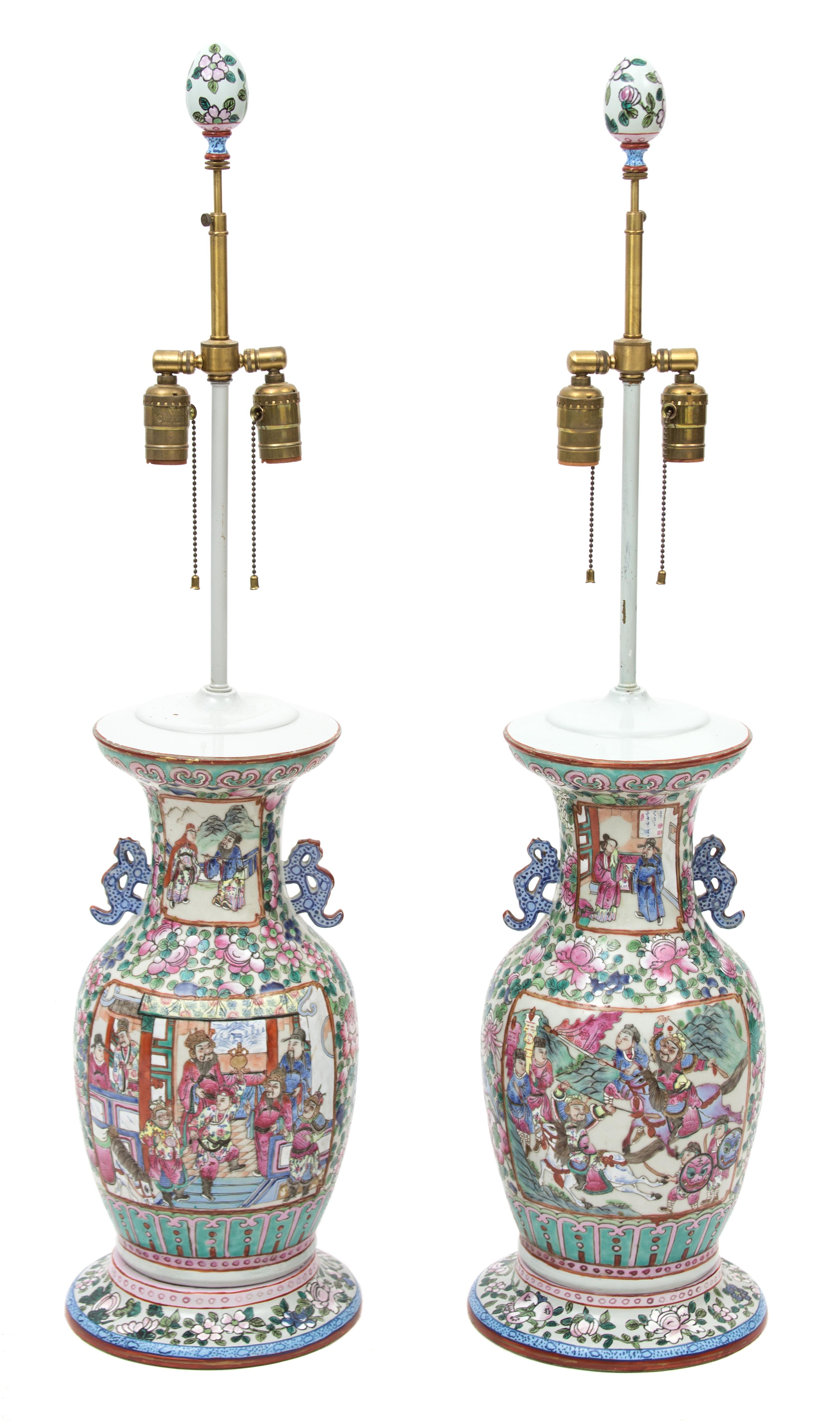 A Pair of Chinese Export Famille Rose Vases Height 39 inches. — 20TH CENTURY