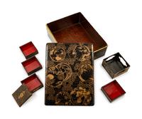 Two Japanese Gilt Decorated Black Lacquer Document Boxes, Ryoshibako