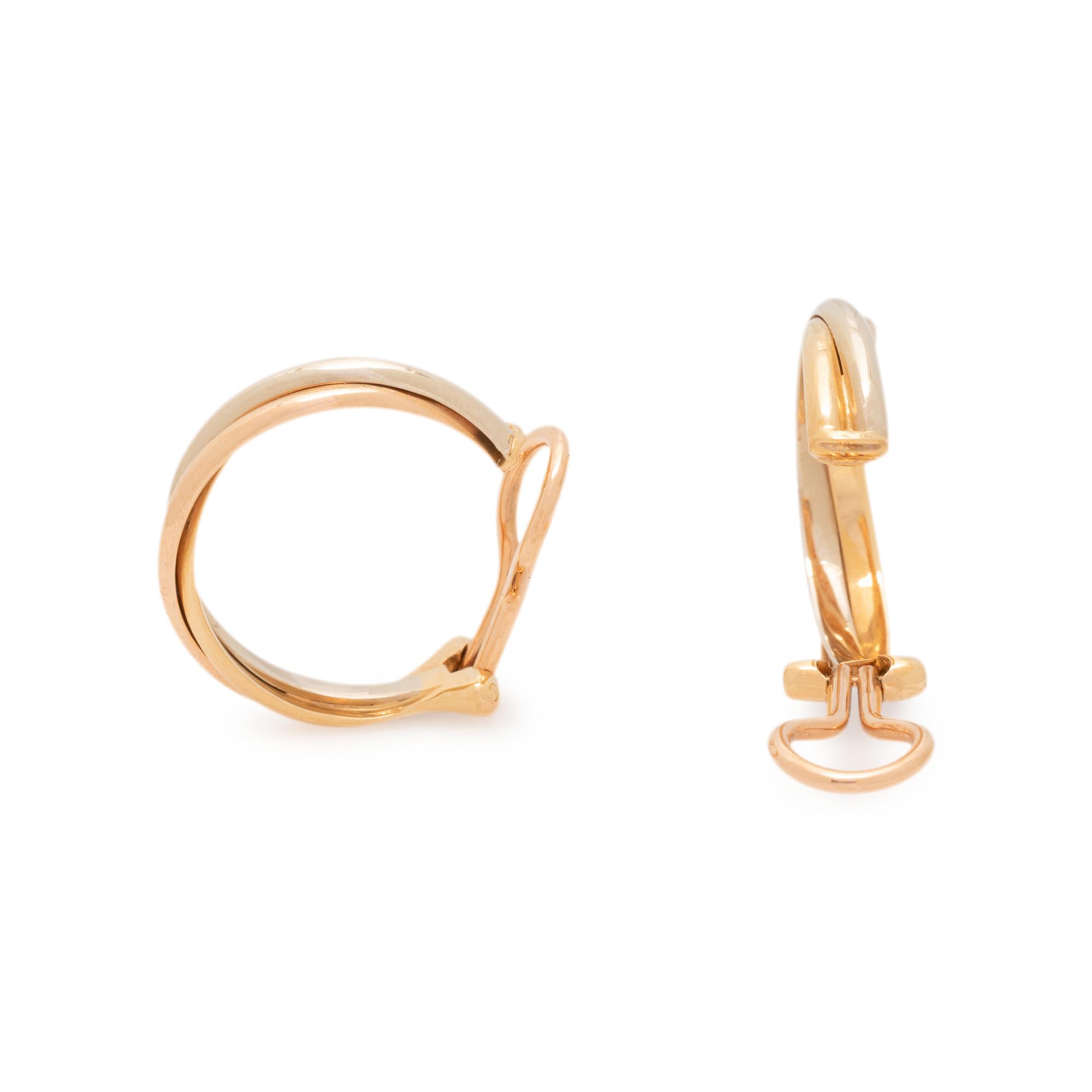 CARTIER, TRICOLOR GOLD 'TRINITY' HOOP EARCLIPS