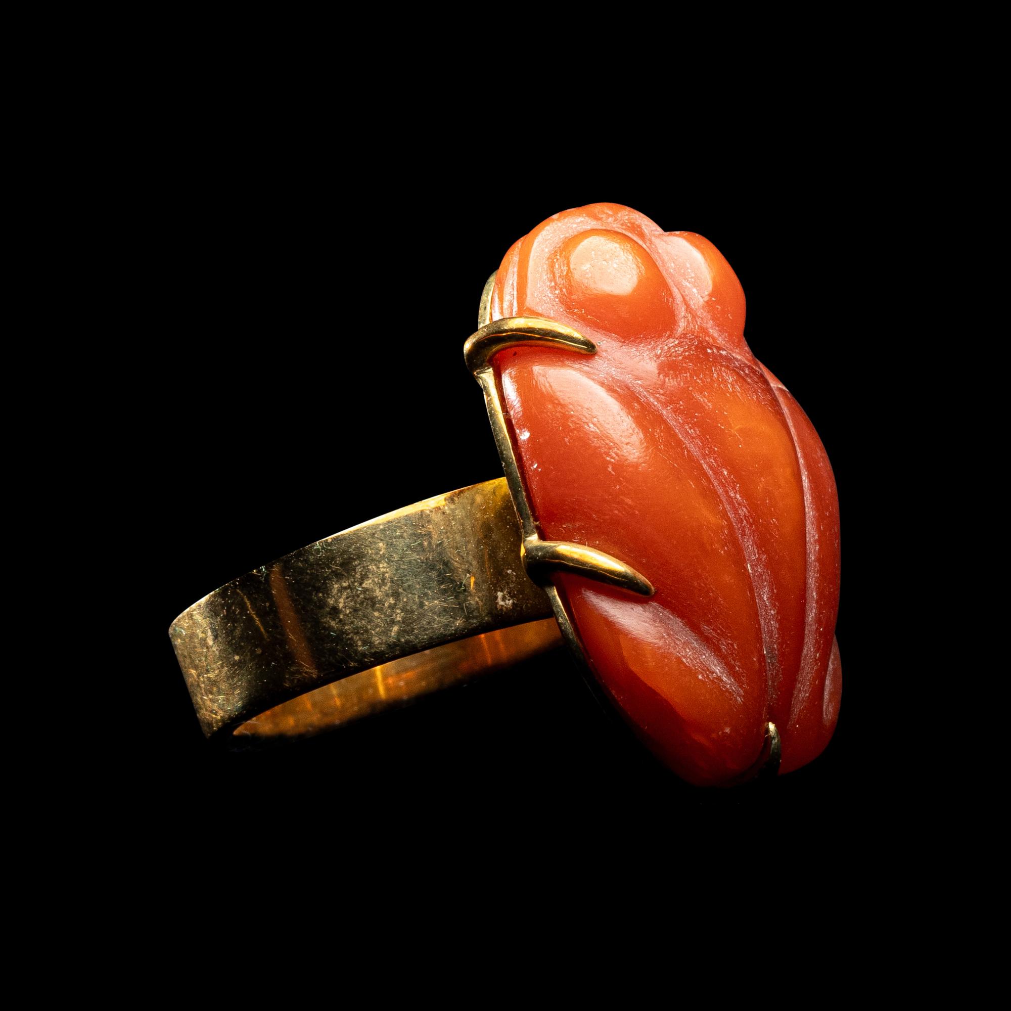A Cost Rican Carnelian Frog — Set in a metal ring