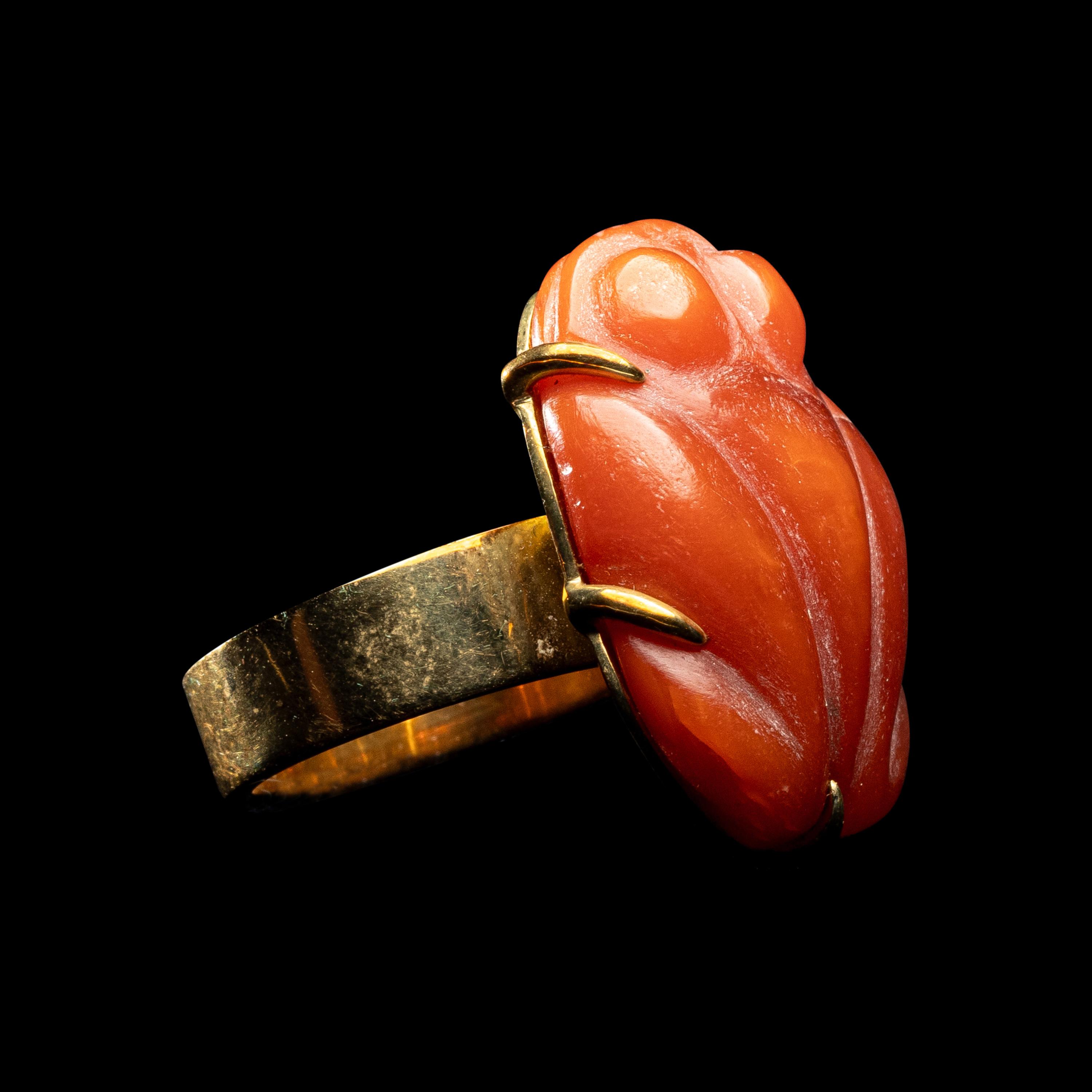 A Cost Rican Carnelian Frog — Set in a metal ring
