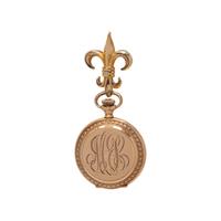 ELGIN, 14K YELLOW GOLD HUNTER CASE POCKET WATCH WITH GOLD-FILLED LAPEL BROOCH