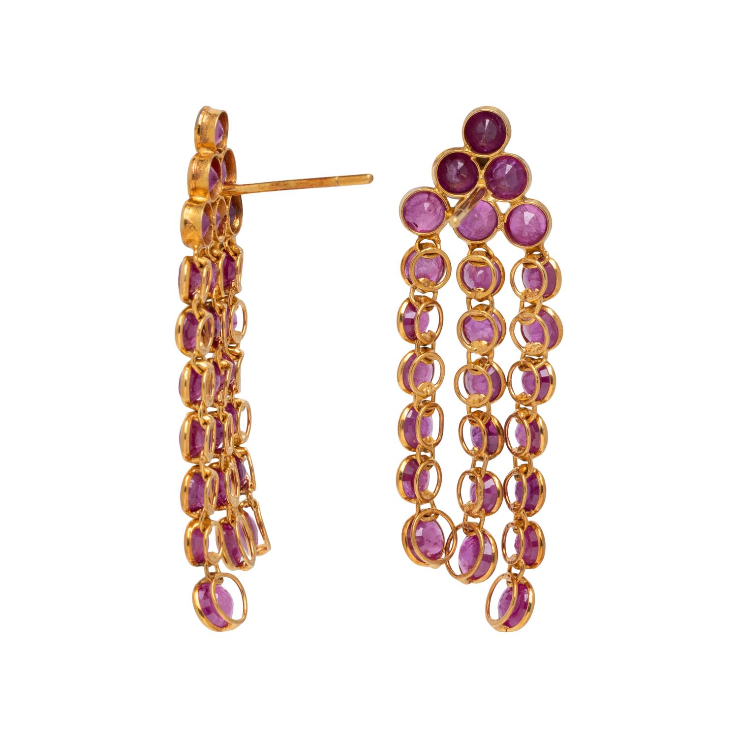 RUBY AND YELLOW GOLD FRINGE EARRINGS