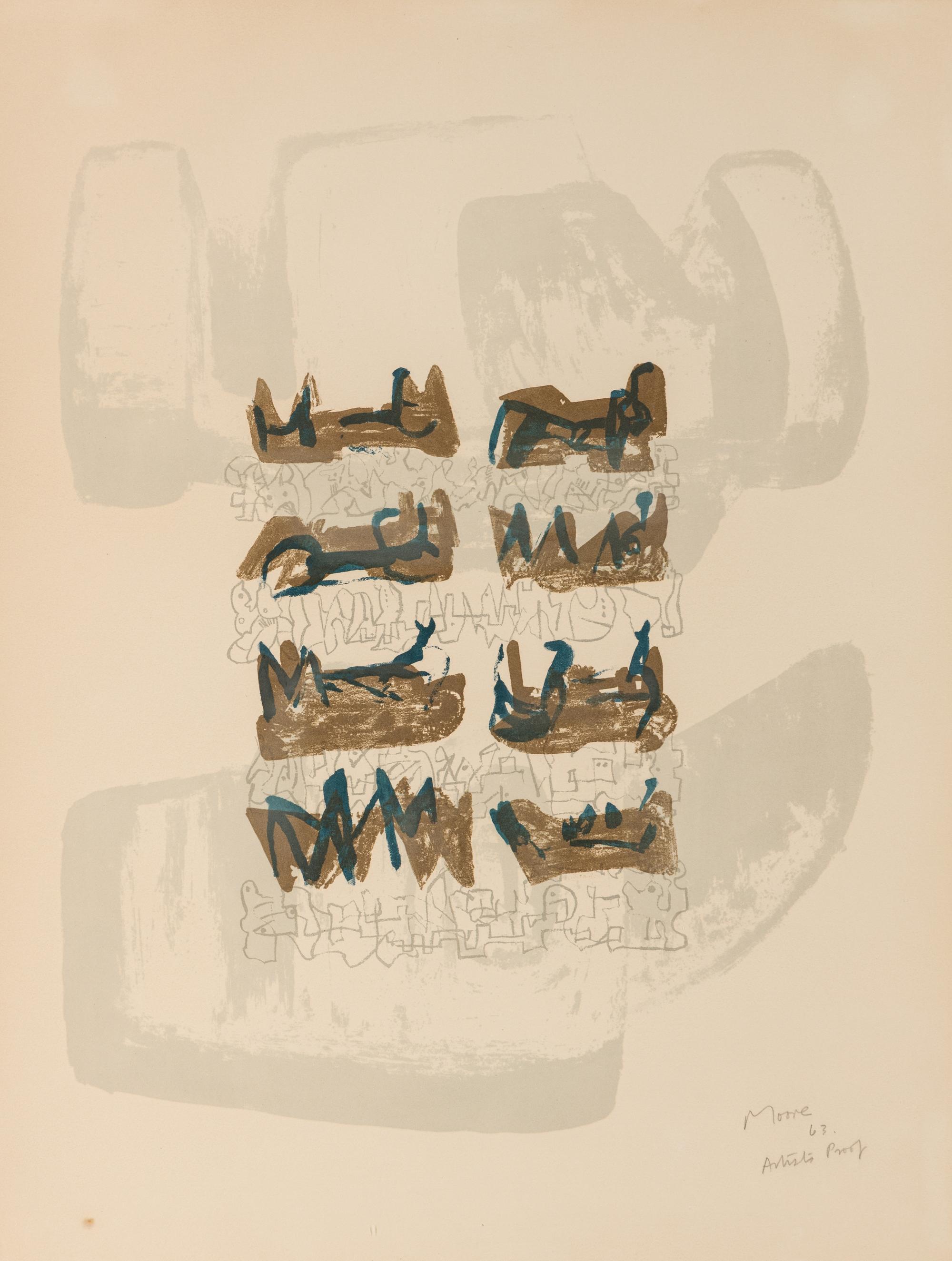Eight Reclining Figures on a Rock Background , 1963