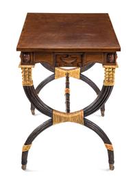 A Regency Style Inlaid Mahogany, Ebonized and Parcel-Gilt Side Table