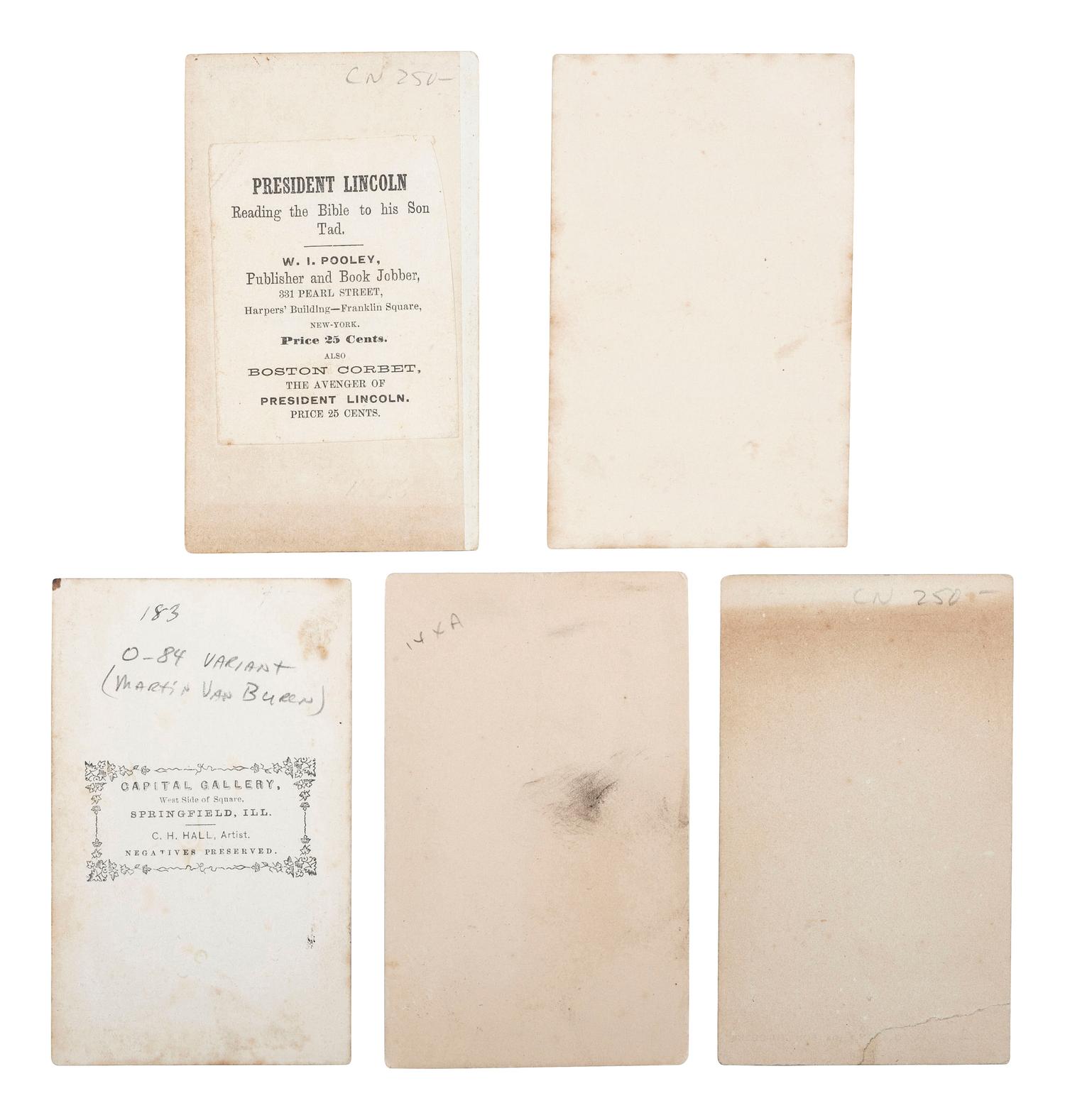 [LINCOLN, Abraham (1809-1865)]. A group of 5 CDVs of Abraham Lincoln and family, comprising: