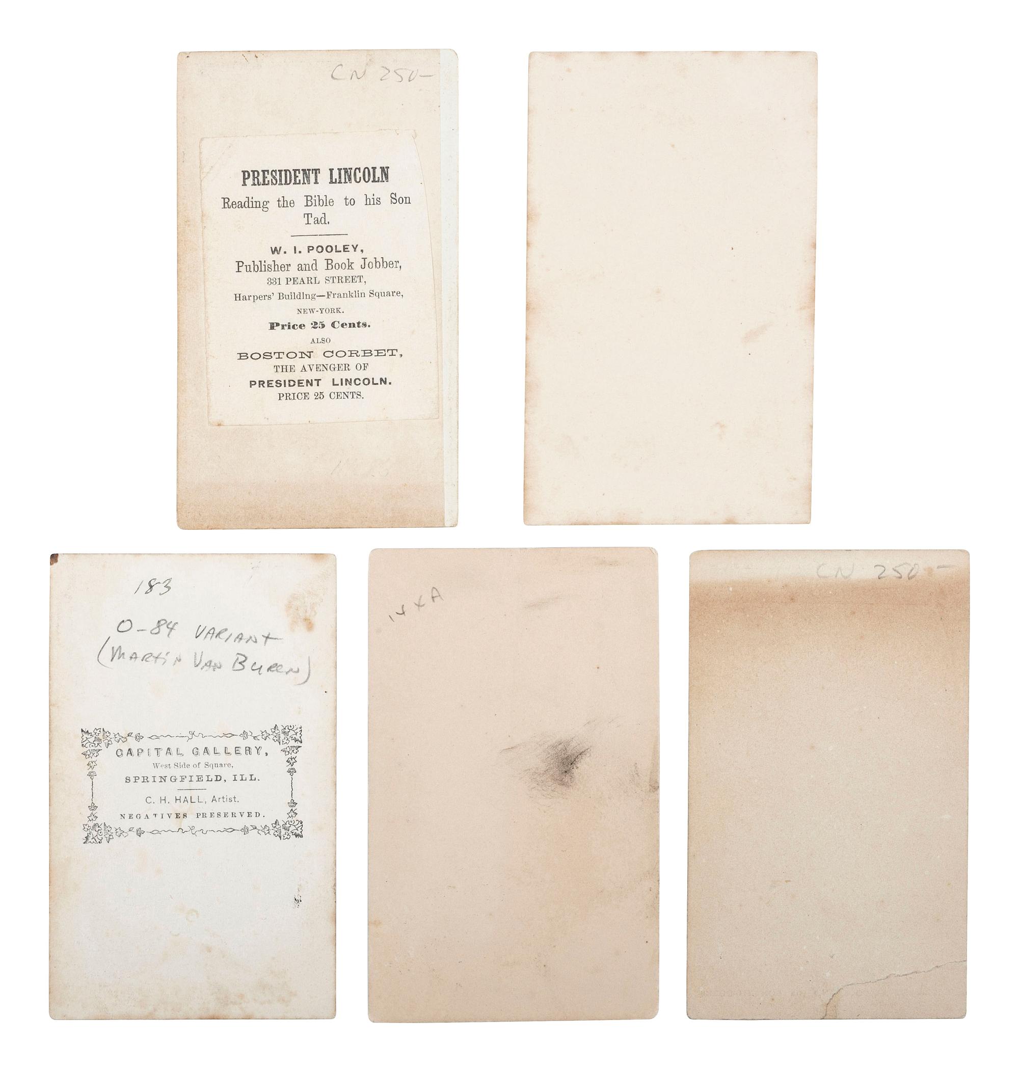 [LINCOLN, Abraham (1809-1865)]. A group of 5 CDVs of Abraham Lincoln and family, comprising: