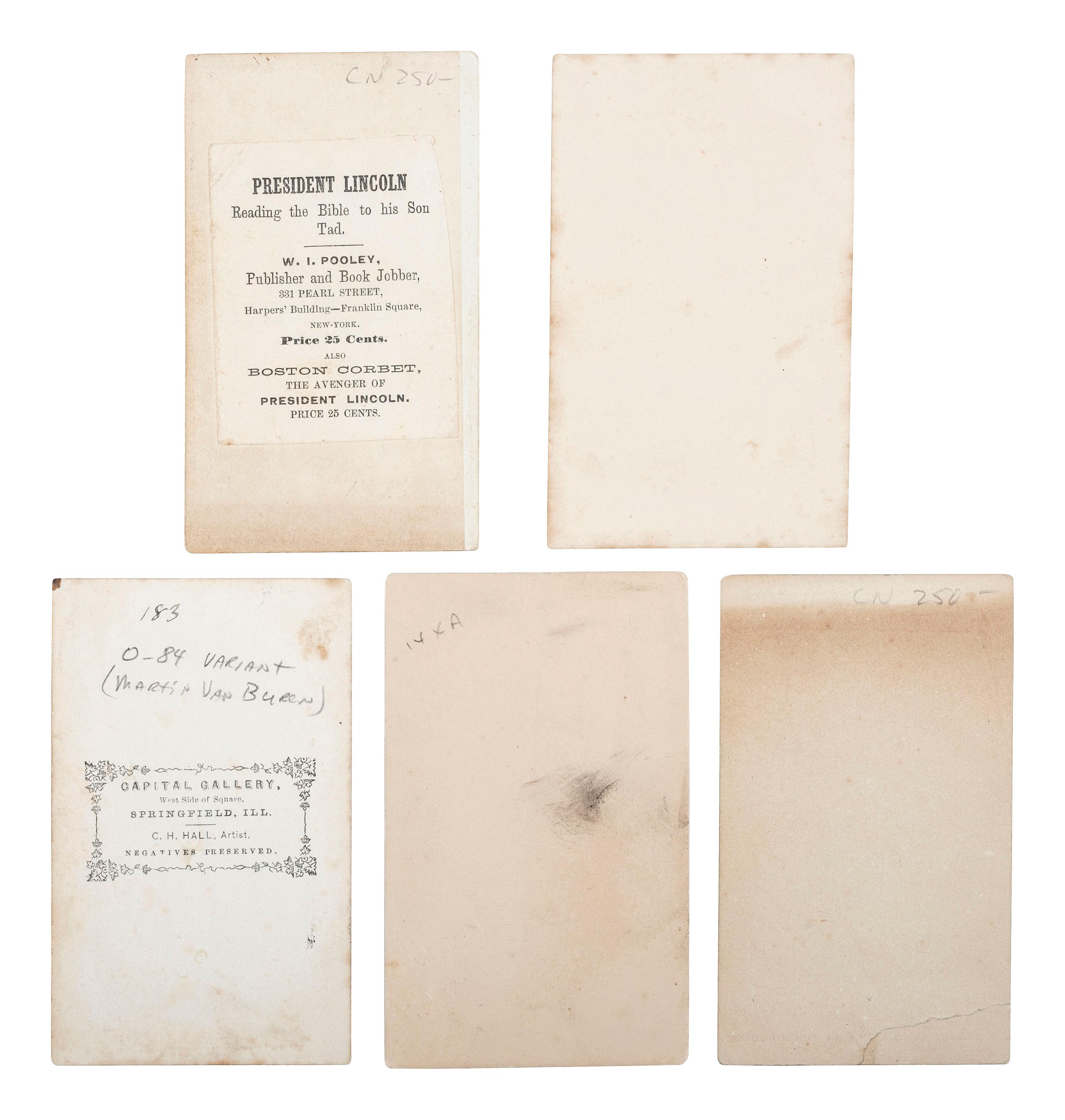 [LINCOLN, Abraham (1809-1865)]. A group of 5 CDVs of Abraham Lincoln and family, comprising: