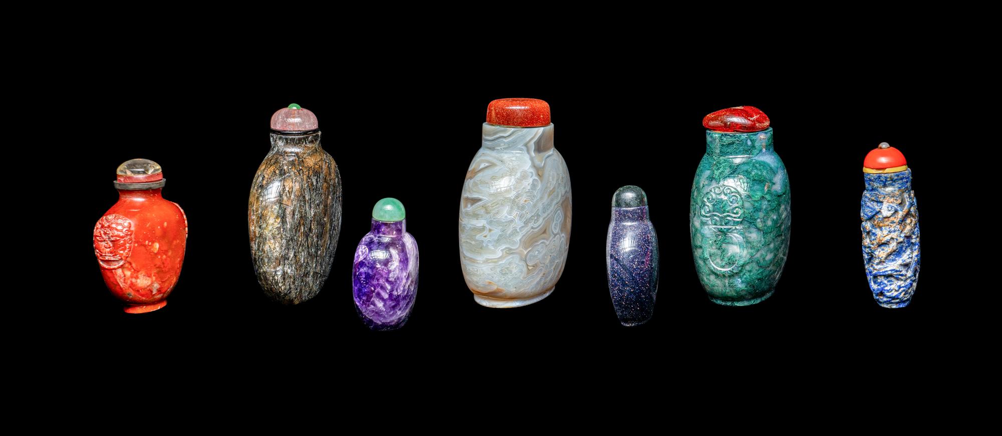 Seven Chinese Hardstone Snuff Bottles