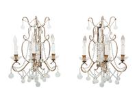 A Pair of Neoclassical Style Cut Glass and Mirrored Three-Light Sconces