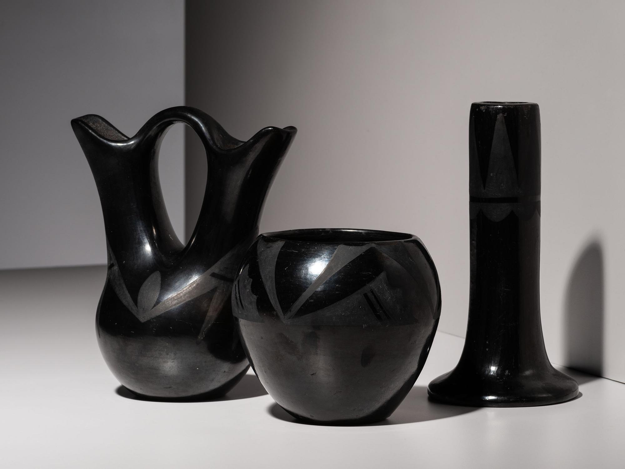 Blackware Pottery Candle Holder and Wedding Vase 1920-1943