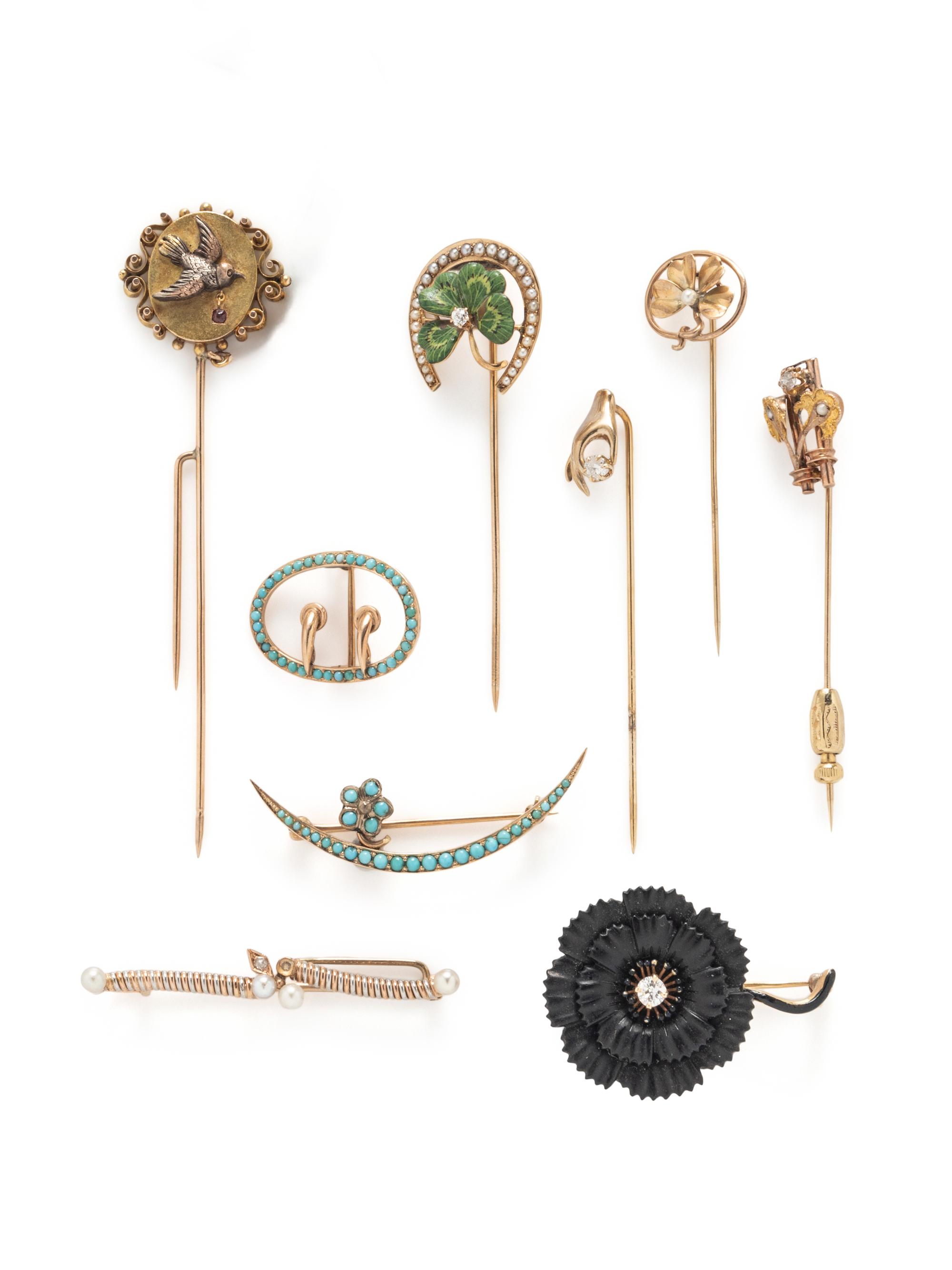 COLLECTION OF STICKPINS AND BROOCHES