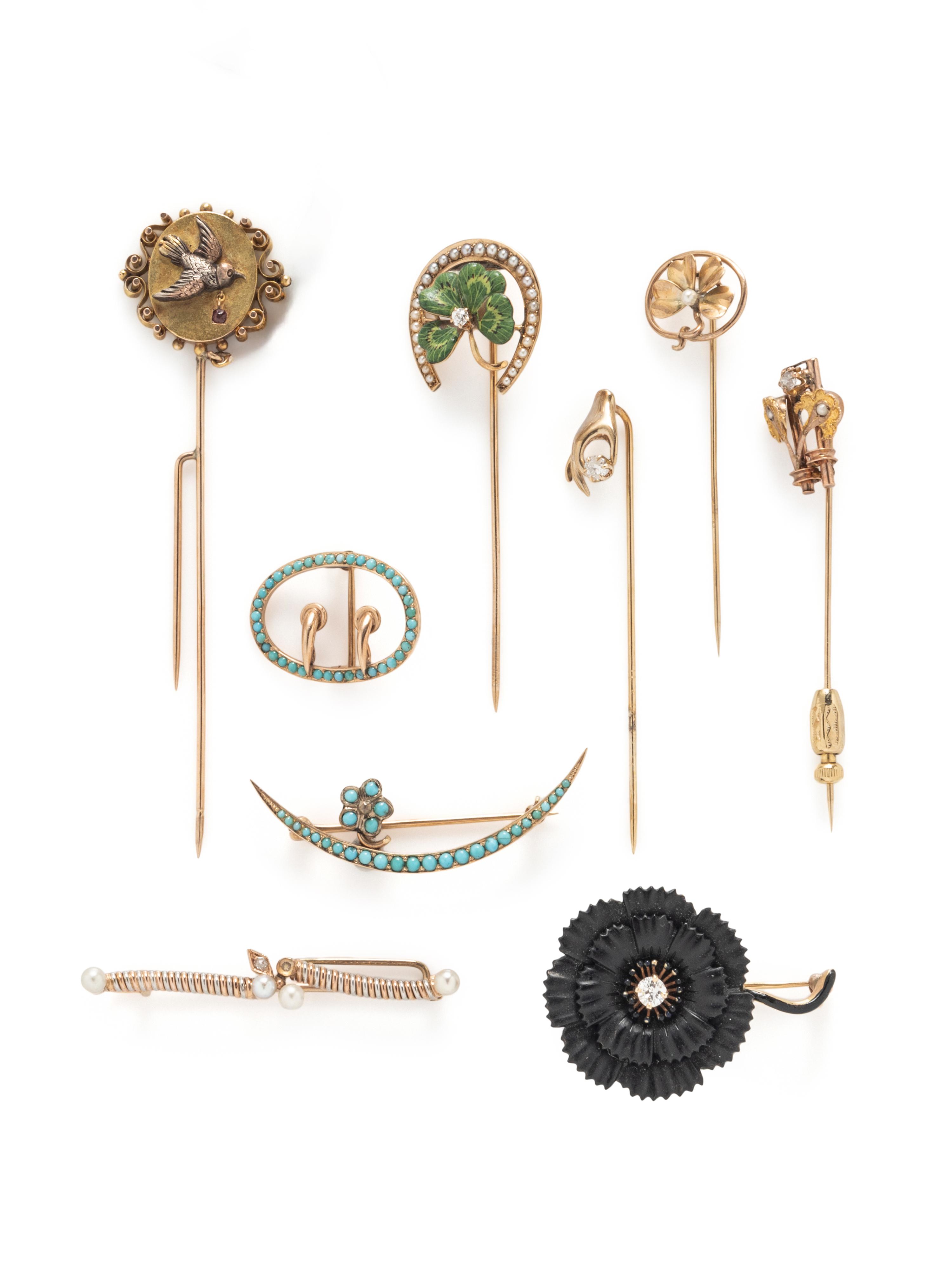 COLLECTION OF STICKPINS AND BROOCHES