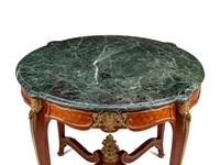 A Louis XV Style Gilt Bronze Mounted Parquetry Marble-Top Center Table