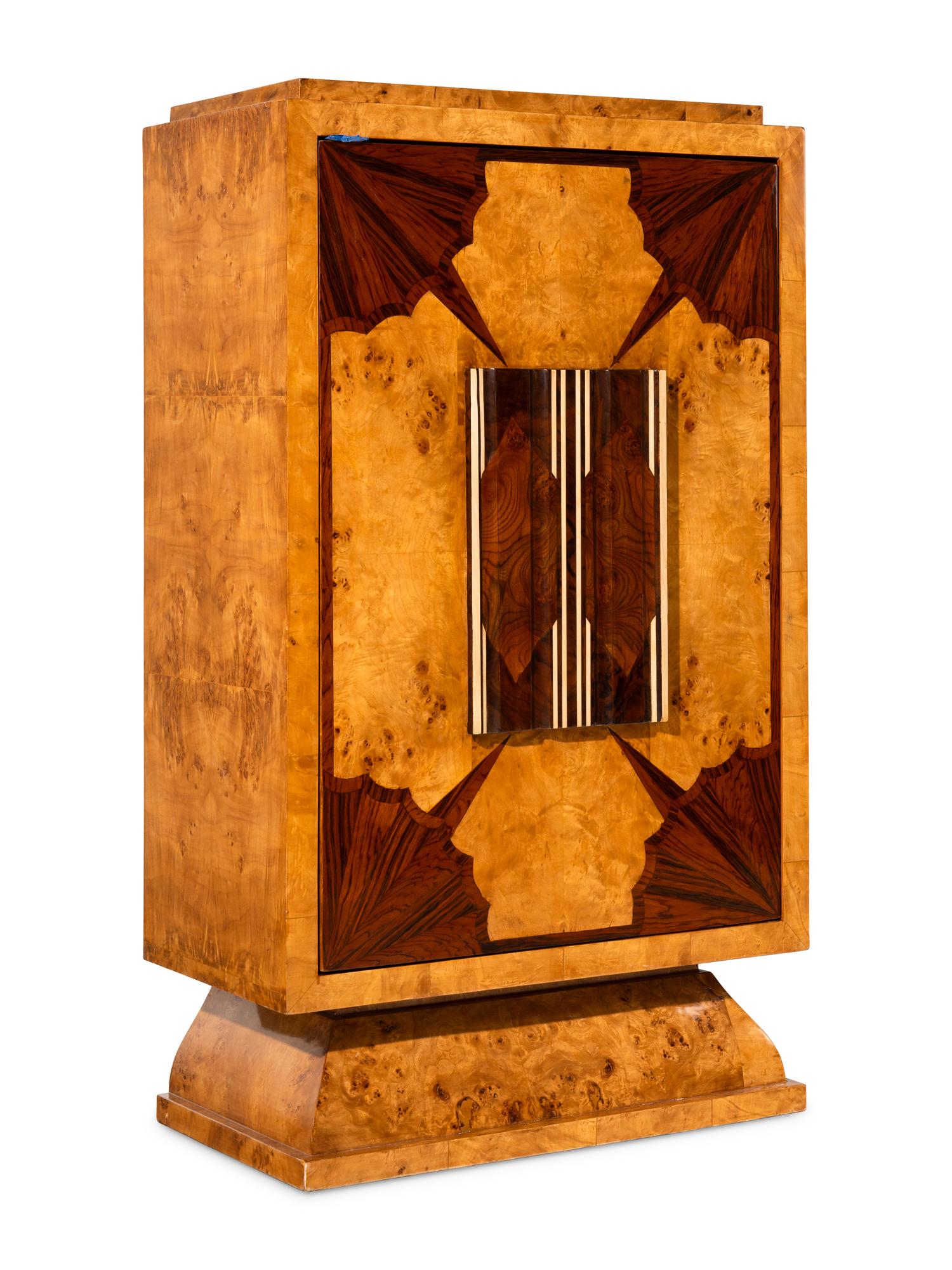 An Art Deco Style Various Woods Inlaid Bar Cabinet