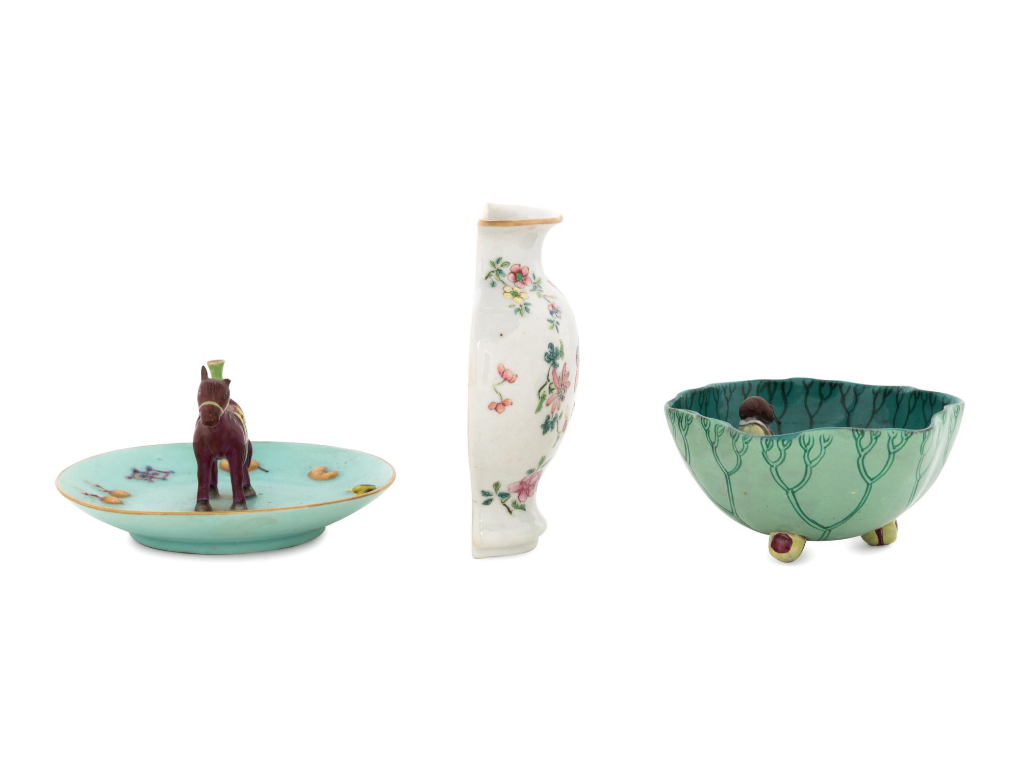 Three Chinese Famille Rose Porcelain Articles