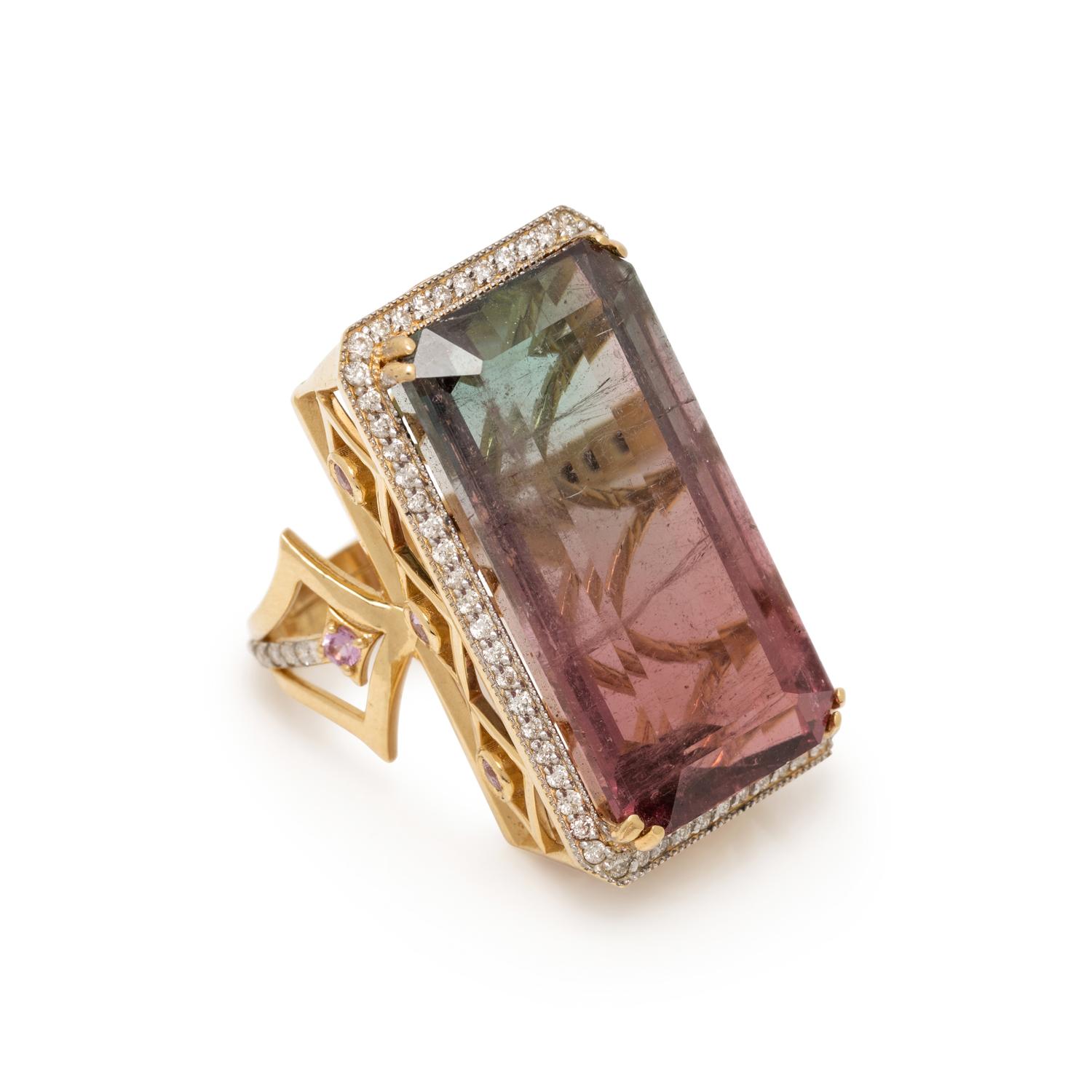 WATERMELON TOURMALINE, PINK SAPPHIRE AND DIAMOND RING