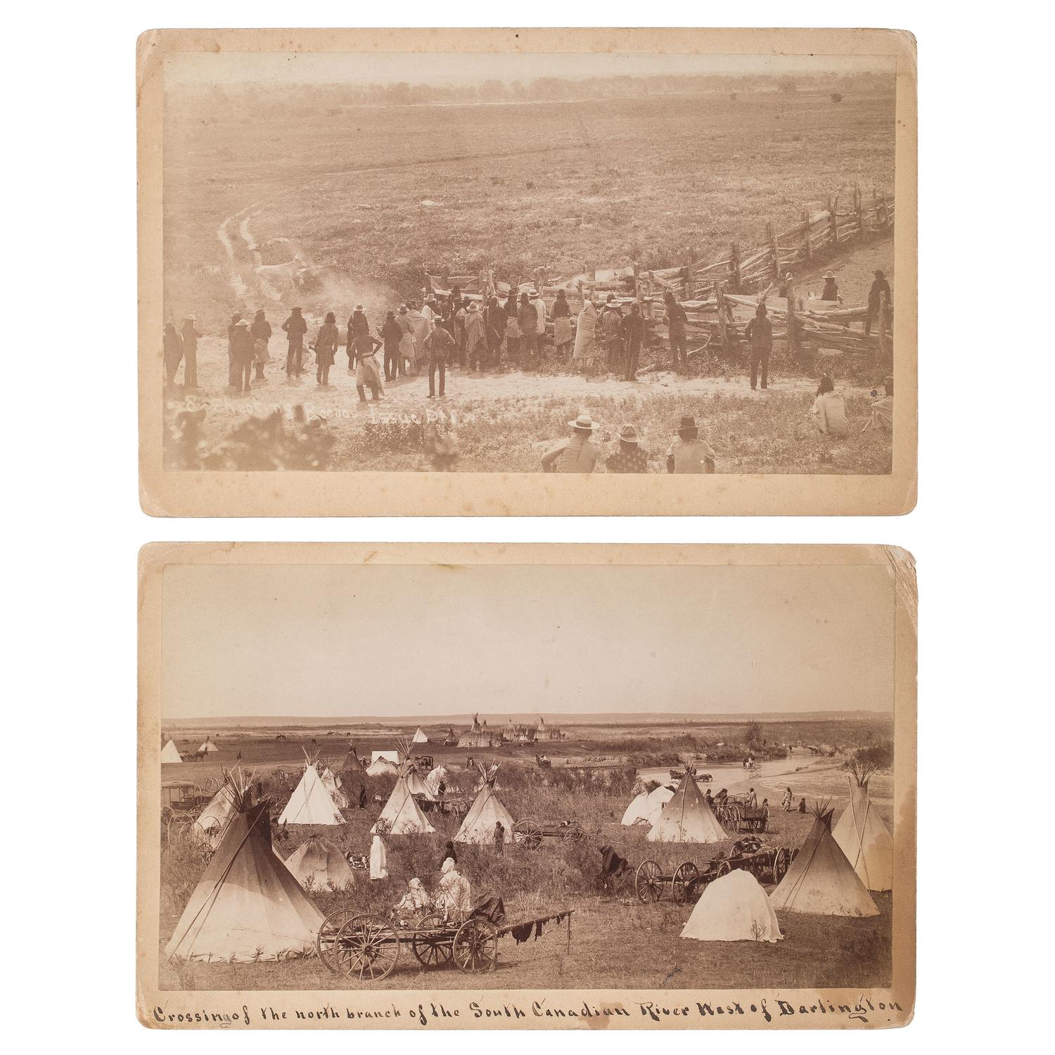 C.C. Stotz, Two Boudoir Photographs, Incl. " Issue Day " and Cheyenne Camp Near the South Canadian River