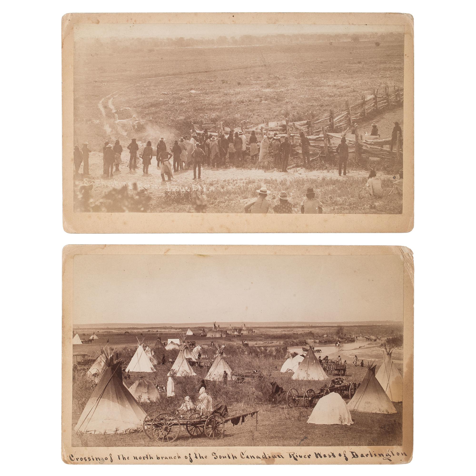 C.C. Stotz, Two Boudoir Photographs, Incl. " Issue Day " and Cheyenne Camp Near the South Canadian River