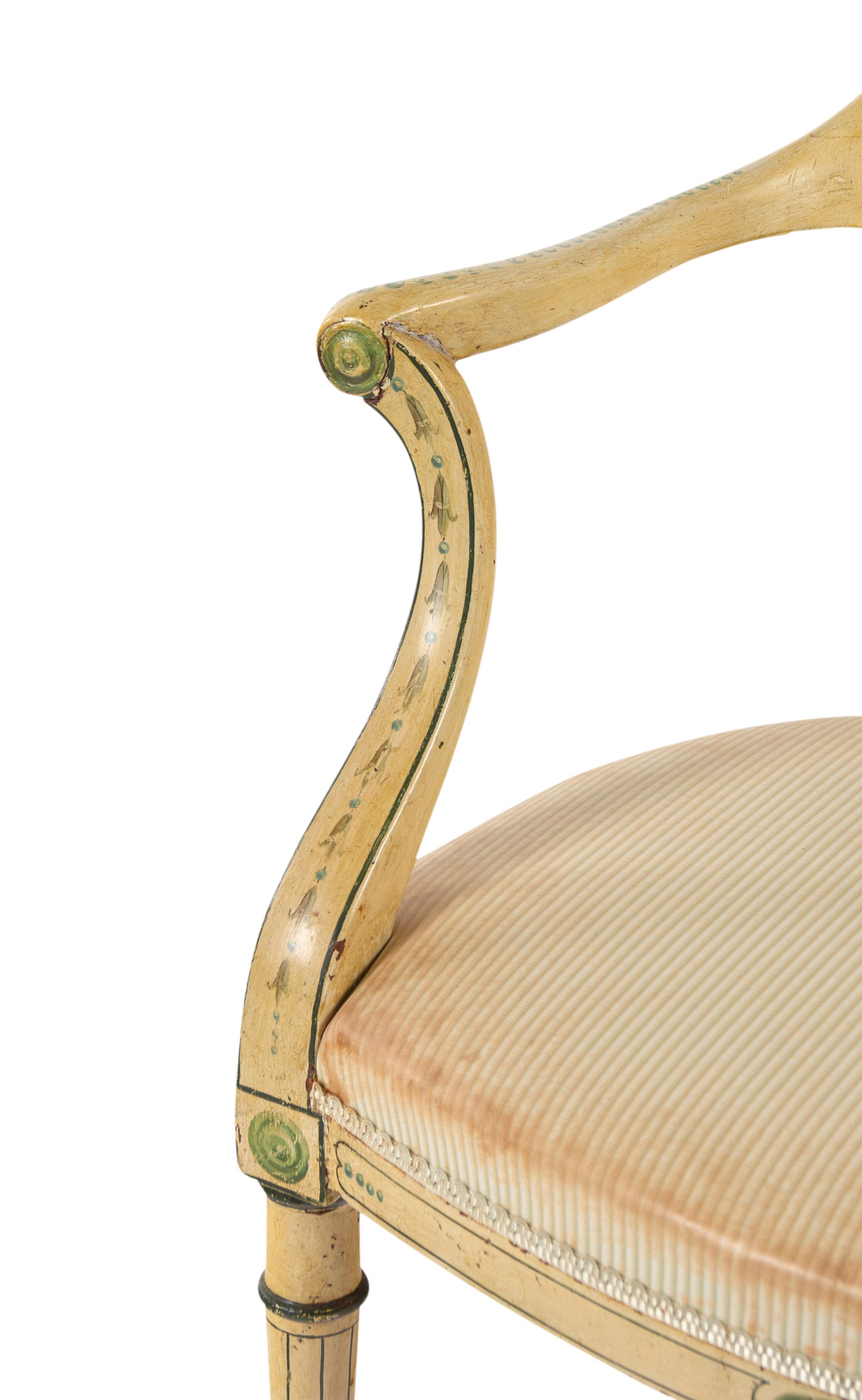 A George III Polychrome and Cream-Painted Armchair
