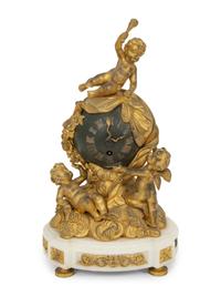 A French Gilt and Patinated Bronze Figural Clock