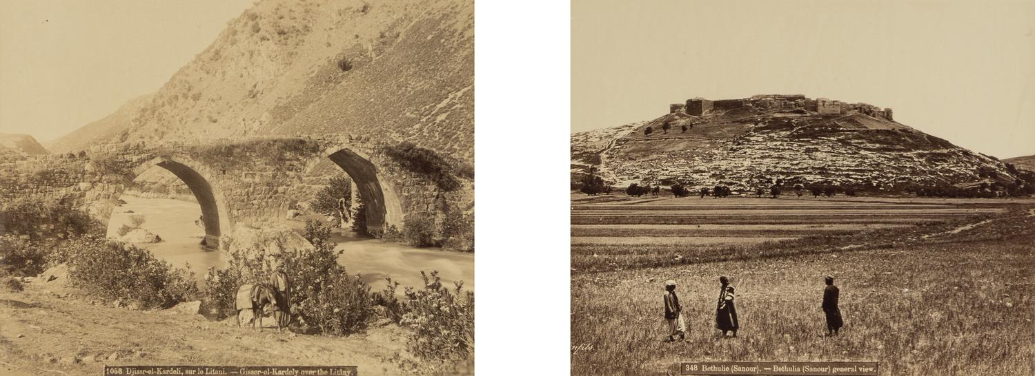 Félix Bonfils (1831-1885) Bethulie (Sanour) - general view; and Djissar-el-Kardeli, sur le Litani