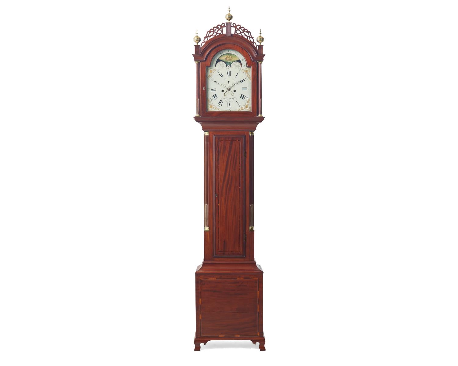 A Federal Carved Mahogany Labeled Tall Case Clock, Aaron Willard (1757-1844), Boston, MA, Circa 1810