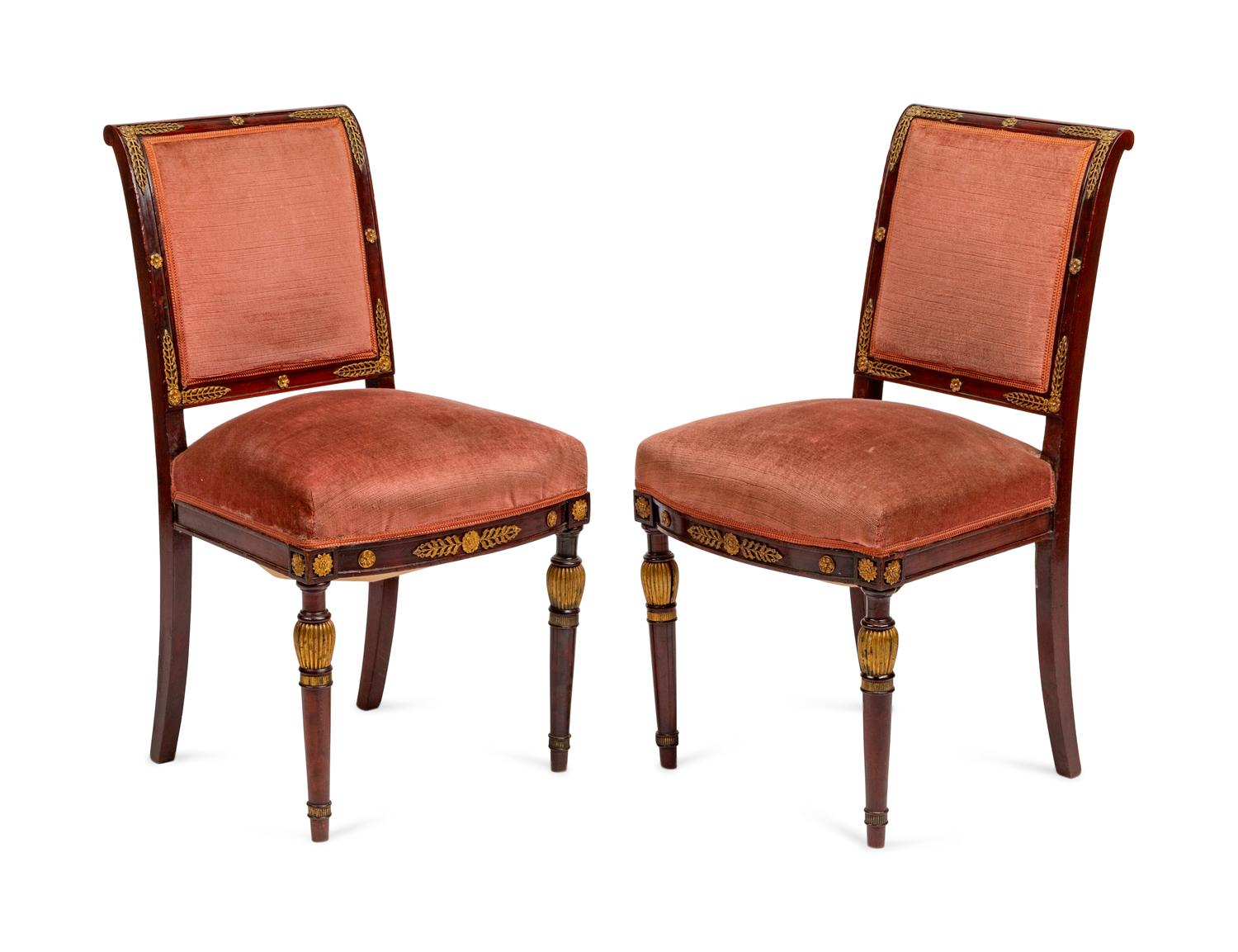 A Pair of Empire Style Gilt-Bronze-Mounted Mahogany Chaises