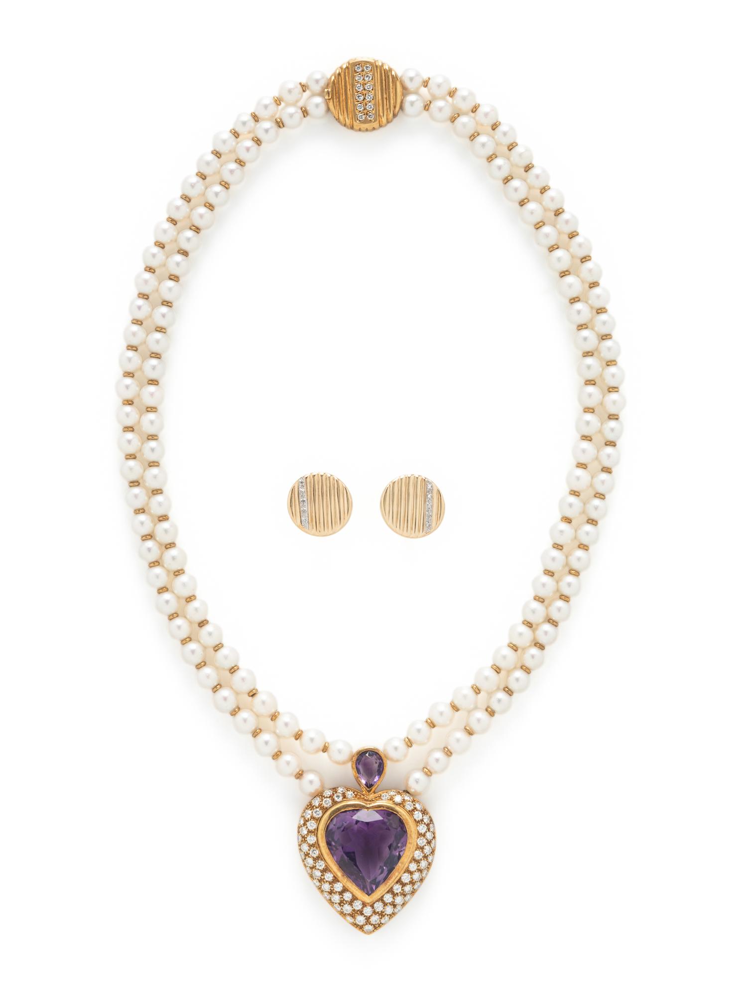 COLLECTION OF YELLOW GOLD, CULTURED PEARL, AMETHYST, AND DIAMOND JEWELRY