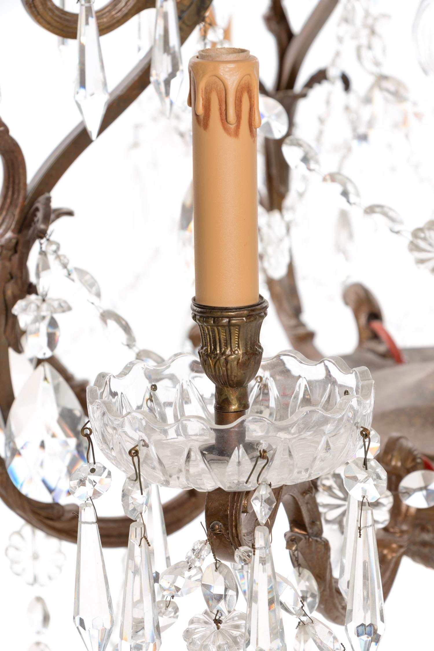 A Bronze and Cut Glass Chandelier