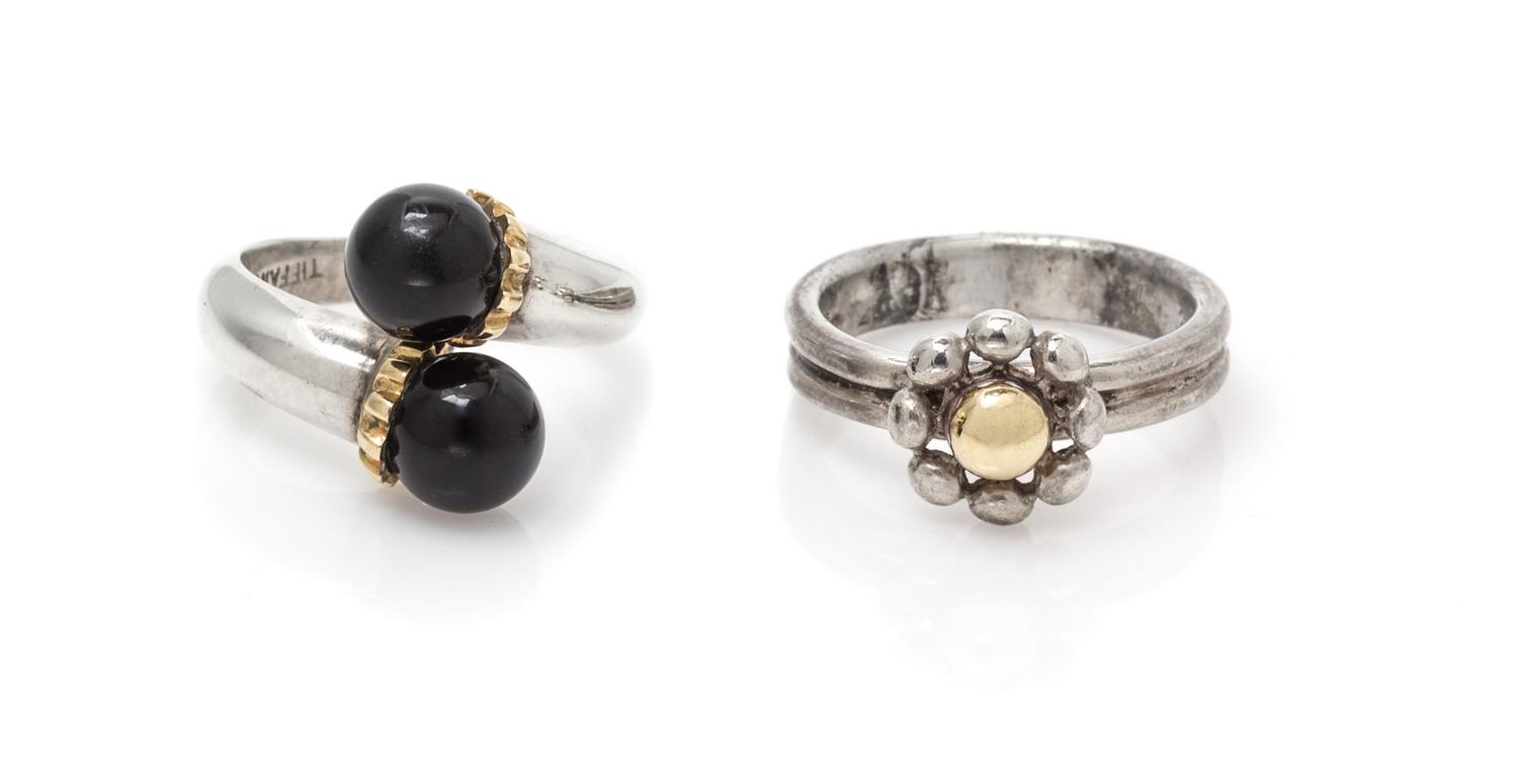 A Collection of Sterling Silver and 18 Karat Yellow Gold Rings, Tiffany & Co., 7.00 dwts.