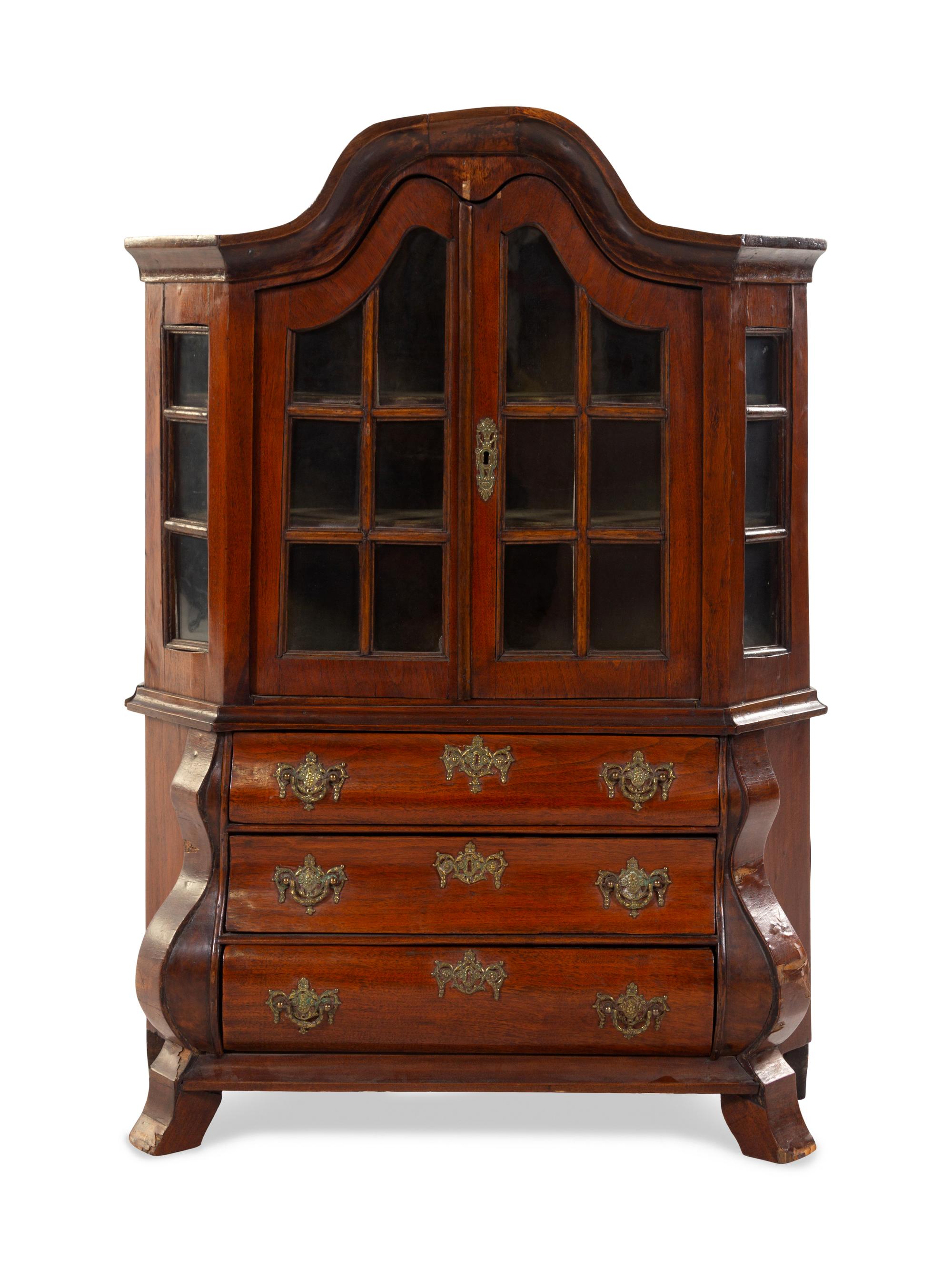 A Diminutive Dutch Gilt Metal Mounted Mahogany Bookcase