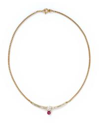 YELLOW GOLD, DIAMOND AND SYNTHETIC RUBY NECKLACE