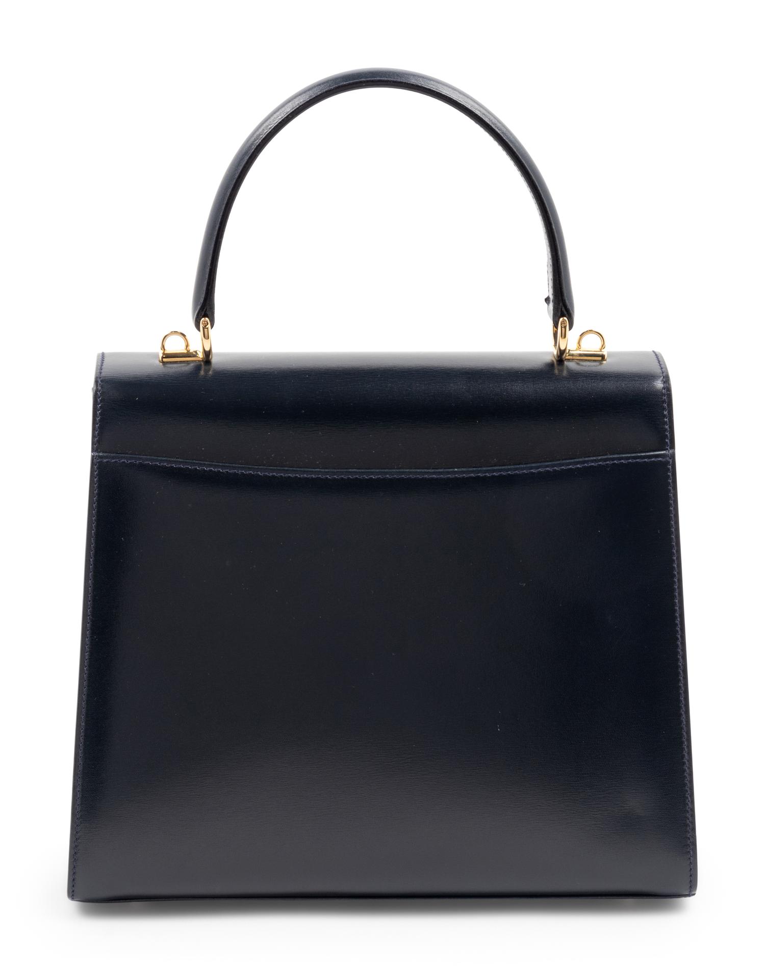 Gucci Navy Leather Front Lock Handbag