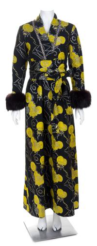 An Oscar de la Renta Forest Green and Yellow Wool Gown, Size 10.