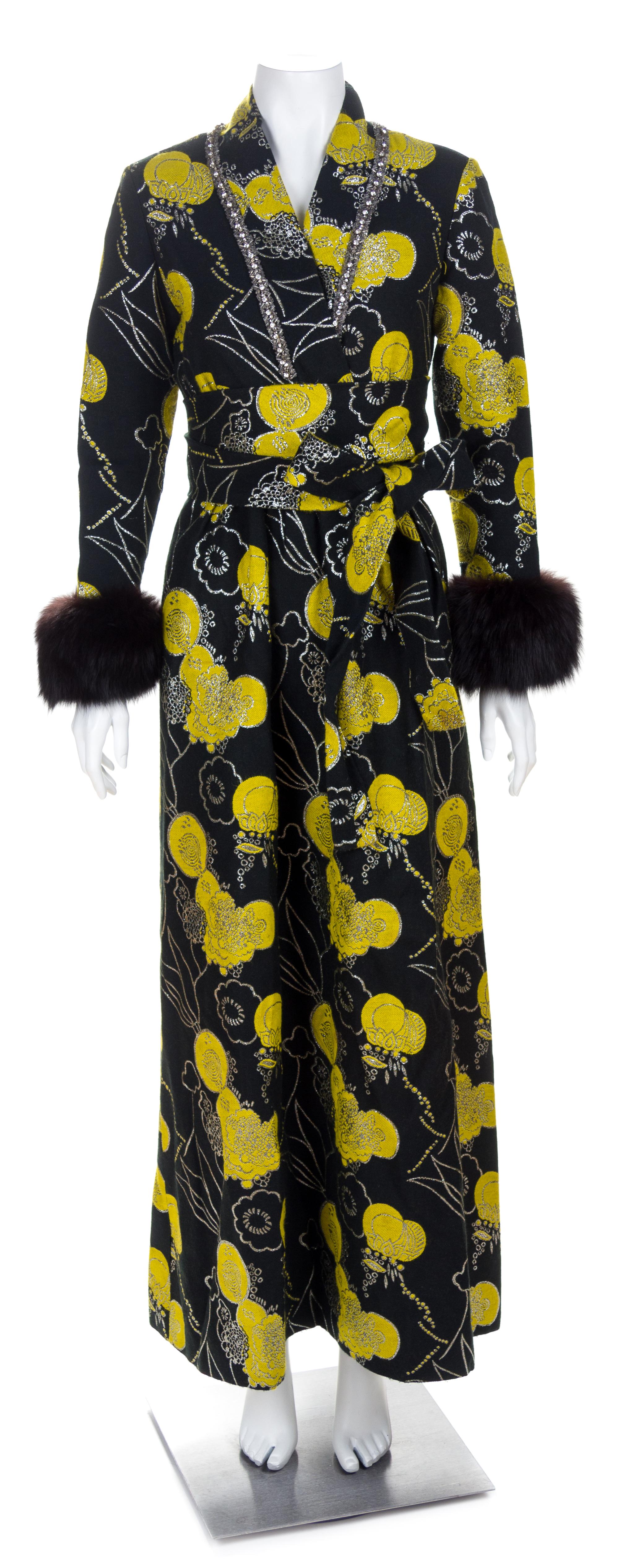 An Oscar de la Renta Forest Green and Yellow Wool Gown, Size 10.