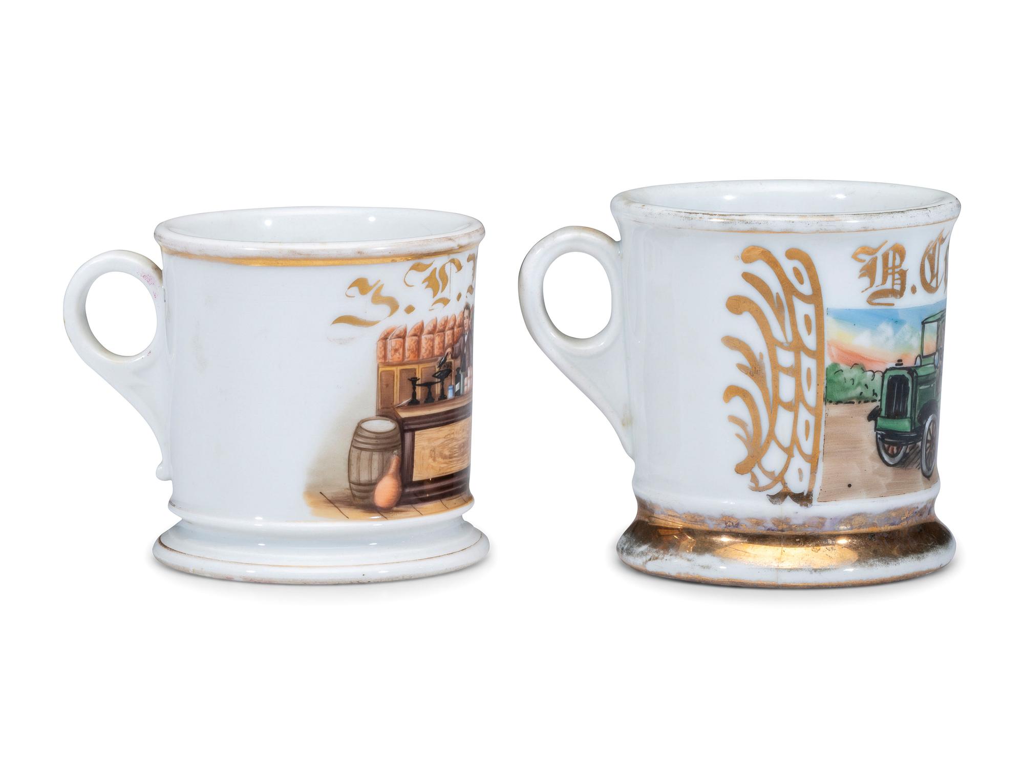 Two Porcelain Occupational Shaving Mugs