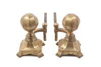 A Pair of Brass Andirons