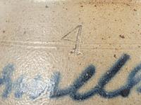 An Ohio Cobalt Script-Painted Four Gallon Stoneware Crock