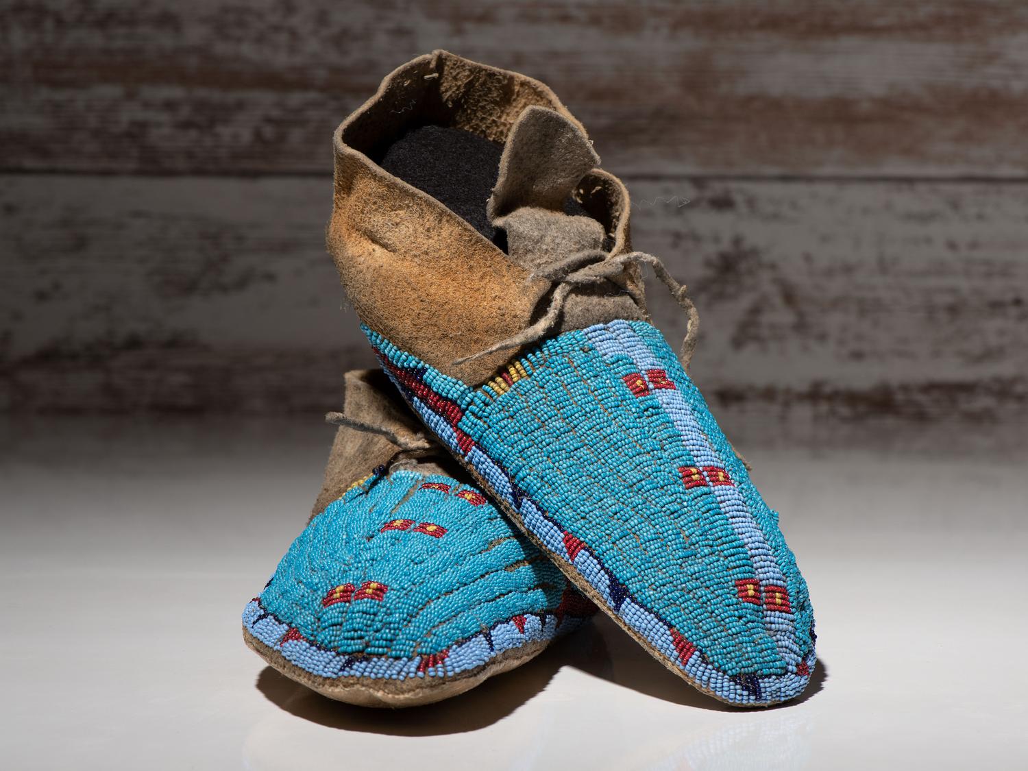 Central Plains Beaded Buffalo Hide Moccasins