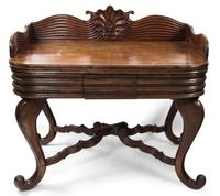 A British Colonial William IV Style Mahogany Writing Desk Height 41 1/2 x width 43 1/2 x depth 26 inches. — 19TH CENTURY